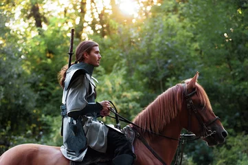 Foto op Canvas Fantasy armored warrior riding a horse © luengo_ua