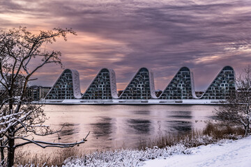 The Wave residential apartments at the fjord in Vejle, Denmark