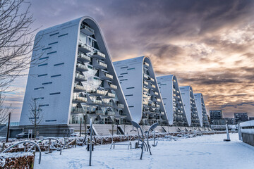 The Wave residential apartments at the fjord in Vejle, Denmark