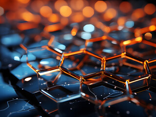 Fototapeta premium Abstract and Futuristic Hexagonal Background with Colorful and Glowing Light Effect. Modern Technology Background