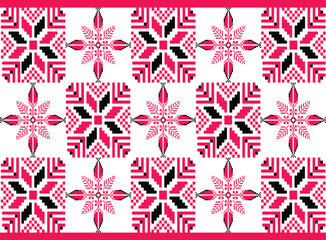 Ikat fabric pattern red flower Abstract Aztec symbol illustration geometric shape vector pattern Ethic nature native tribal background backdrop wallpaper print textile clothing fashion decorative 