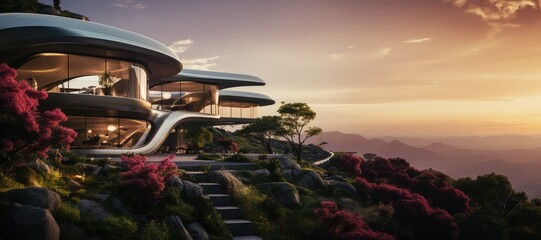 futuristic modern house in the mountains