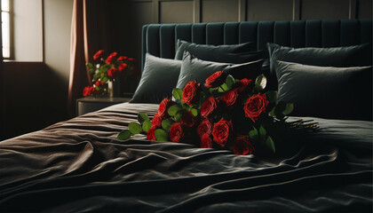 red rose in a bedroom