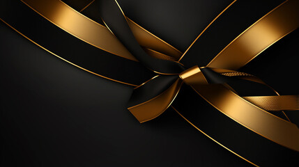 abstract luxury style 3d golden horizontal stripes with decoration gold ribbon on black background