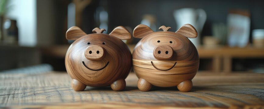 Two Fun Wooden Pigs Money Congratulations, Background Images And Pictures 