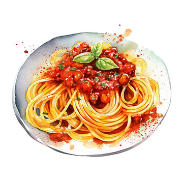 Spaghetti Bolognese Aquarell Kunst Bild Italienische Pasta Tomatensauce Handgemalt Gericht Illustration Basilikum Leinwanddruck Küchenkunstwerk Restaurant Dekor Geschenkidee