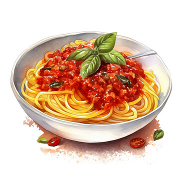 Spaghetti Bolognese Aquarell Kunst Bild Italienische Pasta Tomatensauce Handgemalt Gericht Illustration Basilikum Leinwanddruck Küchenkunstwerk Restaurant Dekor Geschenkidee