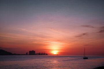 Beautiful sunset on the river Tagus, Lisbon.