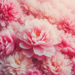 Fototapeta premium Natural background of macro close up peony flower petals in pink color.