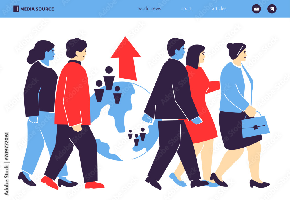 Poster the problem of overpopulation - colorful flat design style illustration with linear elements. compos