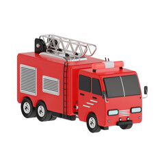 3d fire truck icon illustration, transparent background, emergency and services 3d set