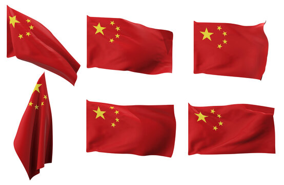 Large pictures of six different positions of the flag of China