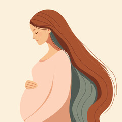 Beautiful pregnant woman hoolding her belly. Concept of motherhood. Future mother expecting  her  baby
