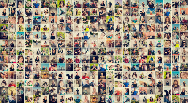 Collage, a collection of variety of people portraits social media pictures