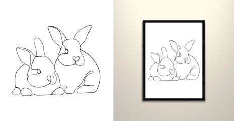Rabbit line art drawing wall decor vector 