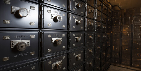 old safe, safe deposit box, bank room Safe deposit box