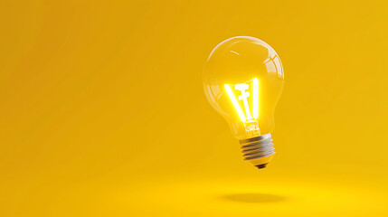 Light bulb floating on yellow background