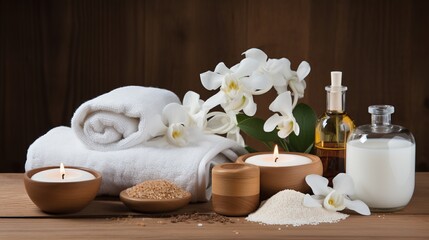 Obraz na płótnie Canvas Ultimate relaxation sauna towels, spa aromatics, and rejuvenating aroma therapy essentials.