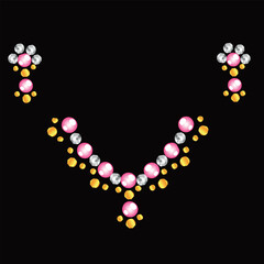 Vector illustration set jewelry gold vintage necklace