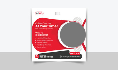 Modern social media post ads banner design template for online english language learning course facebook, instagram, ielts marketing advertisement 