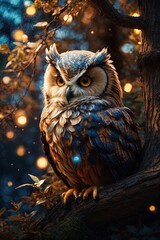 Owl in a fairy forest
