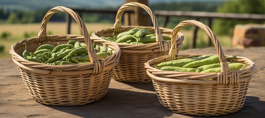 Bountiful and vibrant green bean harvest growing on an open plantation on a beautiful summer day.