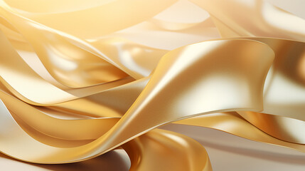 3d render abstract fashion background with folded gold ribbon, paper scroll macro,
