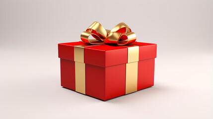 3d rendered red gift box with gold ribbon