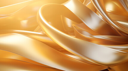 elegant 3d render abstract fashion background with folded gold ribbon, paper scroll macro,