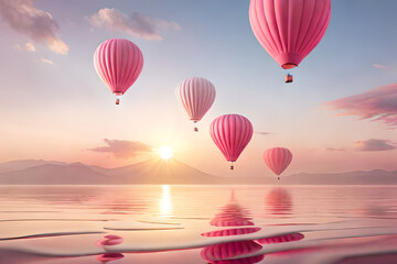 Fototapeta premium soft and romantic cloudy atmosphere , pink clouds and hot air balloons 