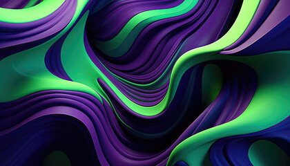 Futuristic abstract purple and green coloured wavy forms background