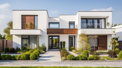Contemporary modular private townhouses with sleek residential architecture exterior design