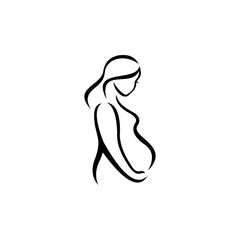 WOMAN PREGNANT MONOLINE VECTOR ILLUSTRATION