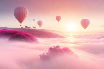 Fototapeta premium pink ethereal romantic cloudy landscape , valentines and love concept