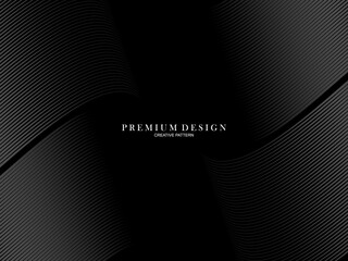 Black abstract background design. Modern wavy lines (guilloche curves) pattern in monochrome colors. Premium line texture for banner, business card, business background. Dark horizontal vector templat - obrazy, fototapety, plakaty