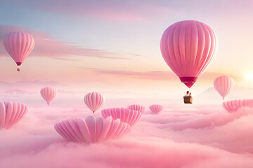 Obraz premium pink ethereal romantic cloudy landscape , valentines and love concept