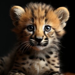 Photo of a baby cheetah cub with spots. Generative AI