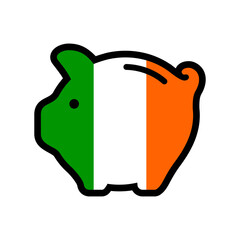 Flag of Ireland, piggy bank icon, vector symbol