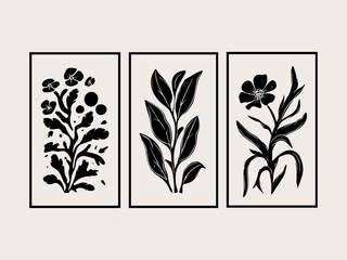 abstract floral nature wall poster set contemporary flower tree design, botanical elements vector artwork collection retro