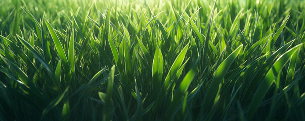 Field of green grass with sunlight