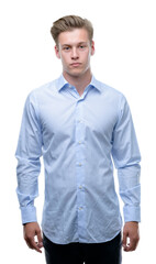 Fototapeta premium Young handsome blond man with a confident expression on smart face thinking serious