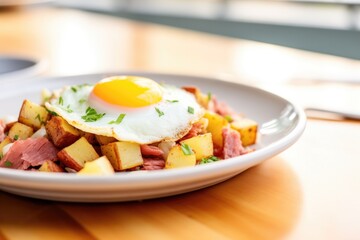 corned beef hash with sunny-side-up egg