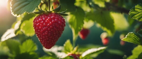 A Berry Garden in the Countryside with raspberries 