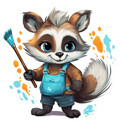Cute raccoon with a brush