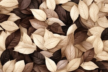 A seamless pattern of stylized leaves and organic shapes in earthy tones. Generative AI