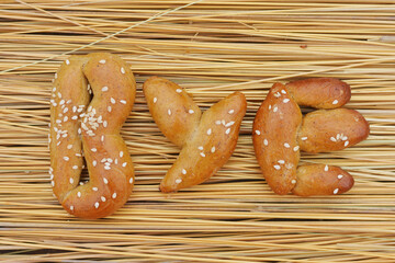 The buns in the shape of the word 