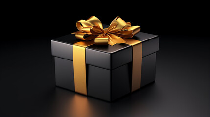 Obraz premium black gift box with golden ribbon isolated on black background