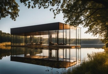 Glass-Walled Retreat Overlooking the Masurian Lakes, the tranquil waters and lush surroundings