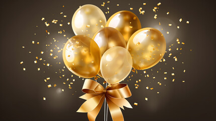 bouquet bunch of realistic transparent golden balloons