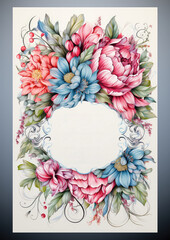 Watercolor floral wedding invitation card template